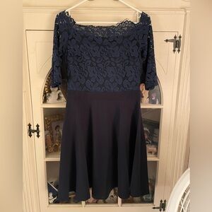 Elegant Navy 3/4 Sleeve Lace Dress M NWT